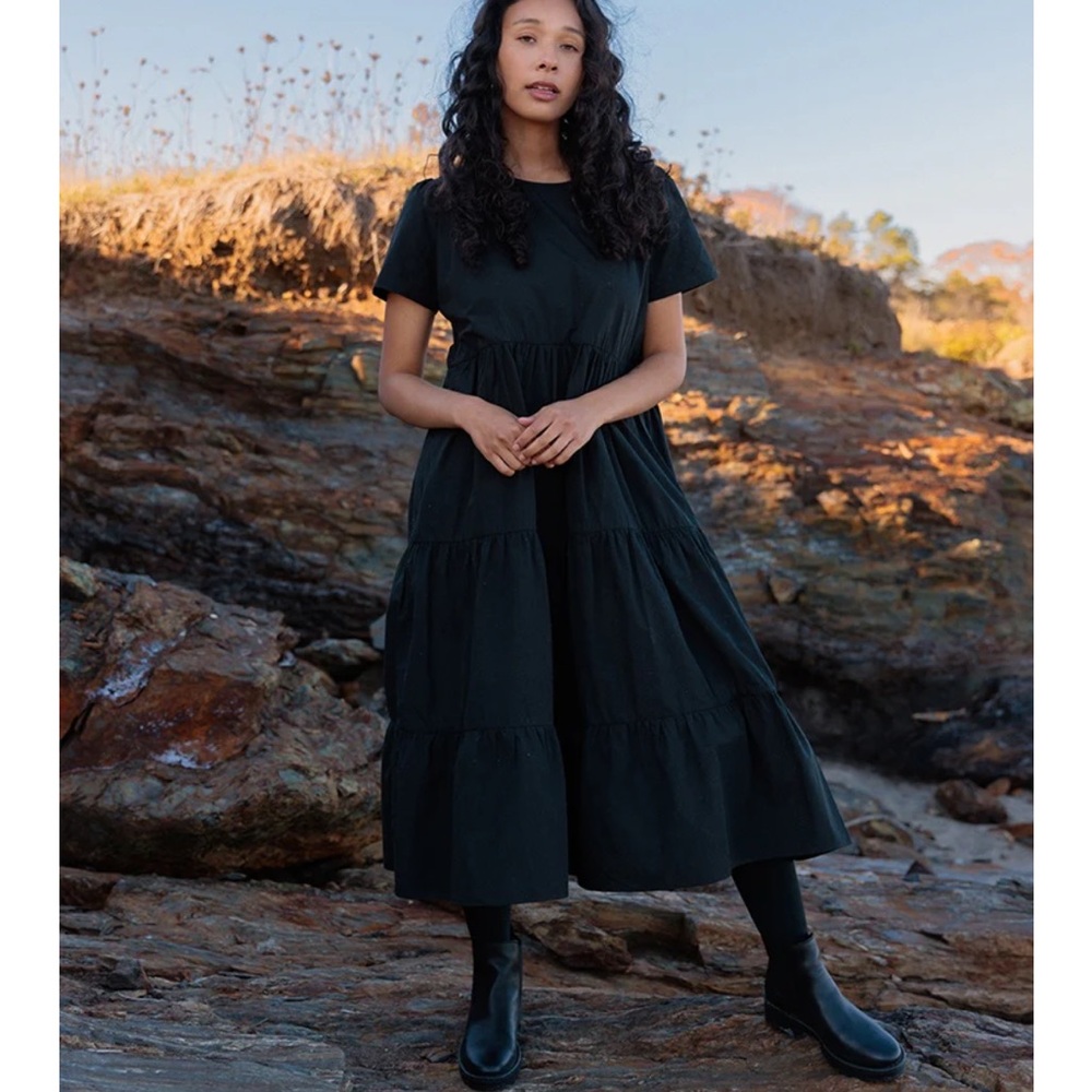 Tradlands Chalet Black Tiered Cotton Dress